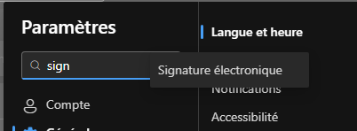 Paramètres Signature